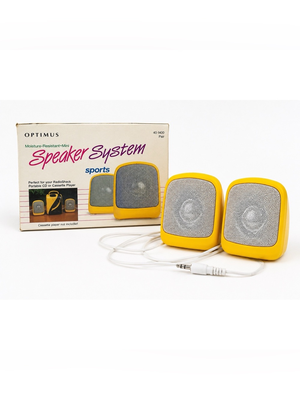 Vintage Optimus 40-1400 Moisture-Resistant Yellow Mini Speakers Pair RadioShack